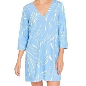 Flowy Alfani Oversized Small Dress Blue White Abstract‎ Print V Neck 3/4 Sleeve